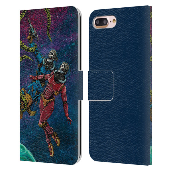 David Lozeau Colourful Grunge Astronaut Space Couple Love Leather Book Wallet Case Cover For Apple iPhone 7 Plus / iPhone 8 Plus