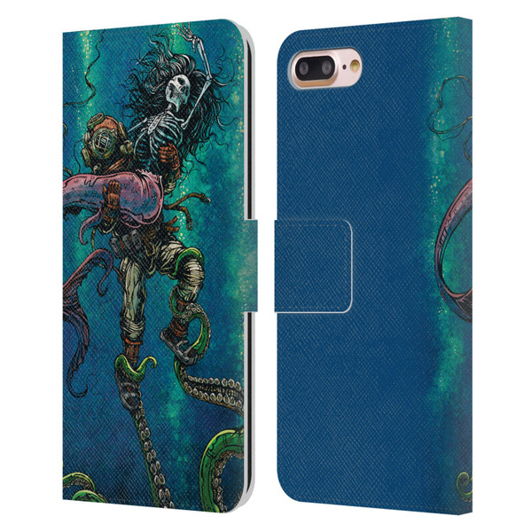 David Lozeau Colourful Grunge Diver And Mermaid Leather Book Wallet Case Cover For Apple iPhone 7 Plus / iPhone 8 Plus
