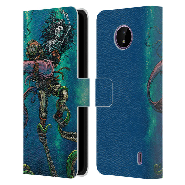 David Lozeau Colourful Grunge Diver And Mermaid Leather Book Wallet Case Cover For Nokia C10 / C20
