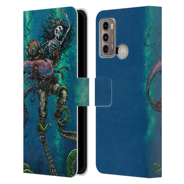 David Lozeau Colourful Grunge Diver And Mermaid Leather Book Wallet Case Cover For Motorola Moto G60 / Moto G40 Fusion