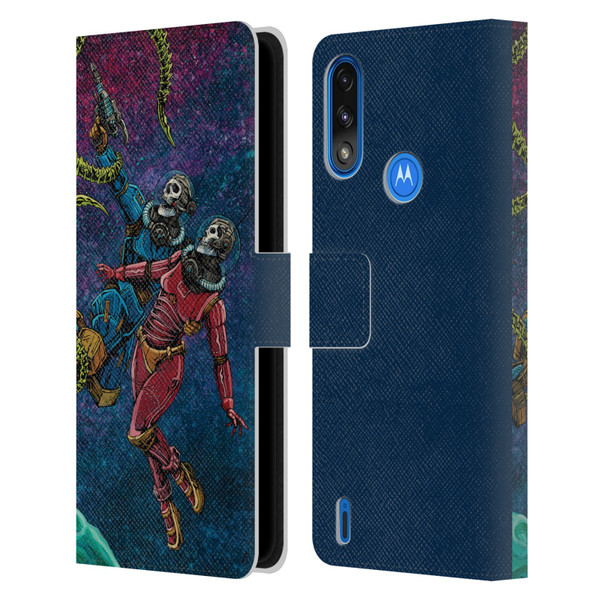 David Lozeau Colourful Grunge Astronaut Space Couple Love Leather Book Wallet Case Cover For Motorola Moto E7 Power / Moto E7i Power