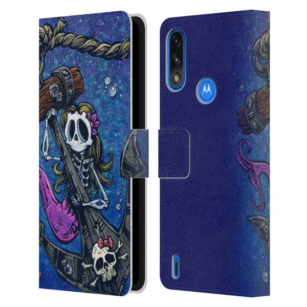 David Lozeau Colourful Grunge Mermaid Anchor Leather Book Wallet Case Cover For Motorola Moto E7 Power / Moto E7i Power