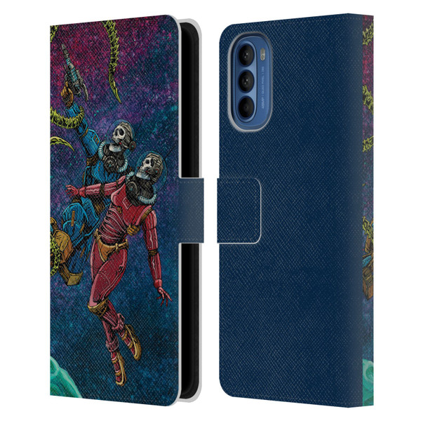 David Lozeau Colourful Grunge Astronaut Space Couple Love Leather Book Wallet Case Cover For Motorola Moto G41