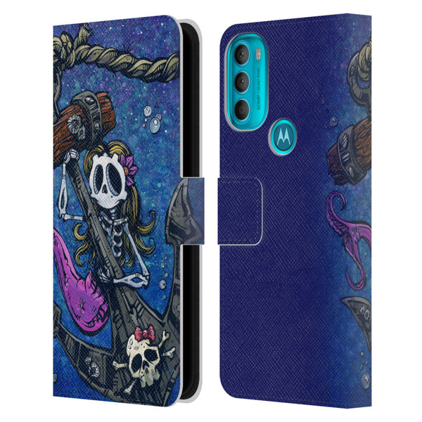 David Lozeau Colourful Grunge Mermaid Anchor Leather Book Wallet Case Cover For Motorola Moto G71 5G