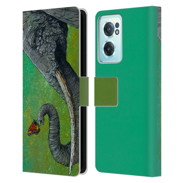 David Lozeau Colourful Grunge The Elephant Leather Book Wallet Case Cover For OnePlus Nord CE 2 5G