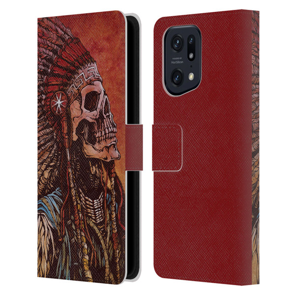 David Lozeau Colourful Grunge Native American Leather Book Wallet Case Cover For OPPO Find X5 Pro