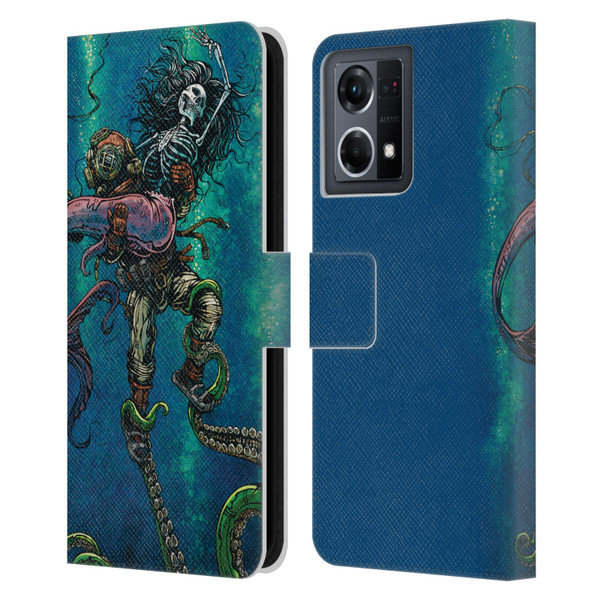 David Lozeau Colourful Grunge Diver And Mermaid Leather Book Wallet Case Cover For OPPO Reno8 4G