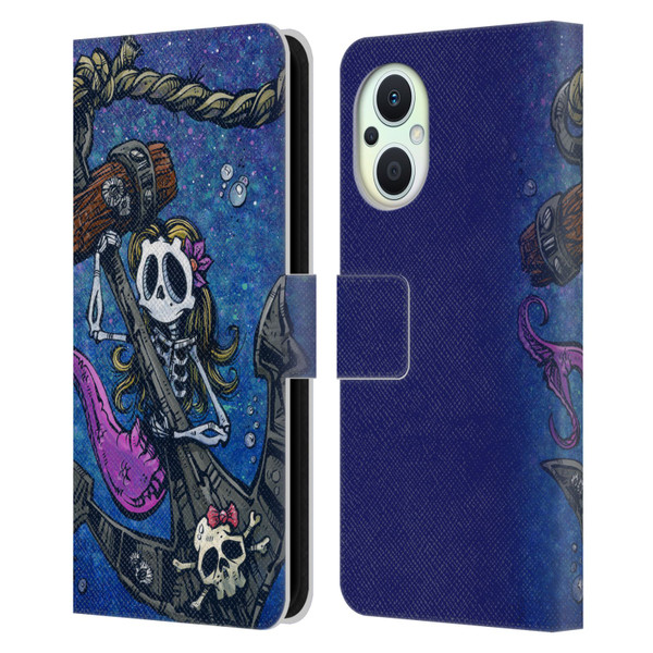 David Lozeau Colourful Grunge Mermaid Anchor Leather Book Wallet Case Cover For OPPO Reno8 Lite