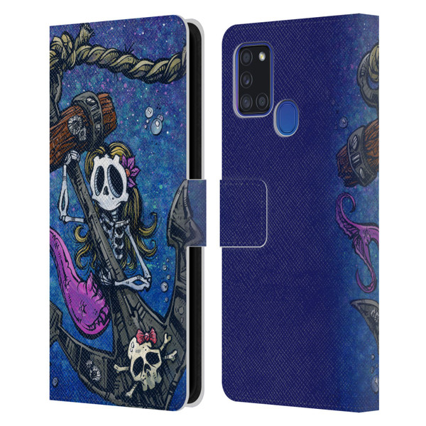 David Lozeau Colourful Grunge Mermaid Anchor Leather Book Wallet Case Cover For Samsung Galaxy A21s (2020)