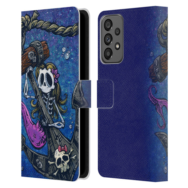 David Lozeau Colourful Grunge Mermaid Anchor Leather Book Wallet Case Cover For Samsung Galaxy A73 5G (2022)