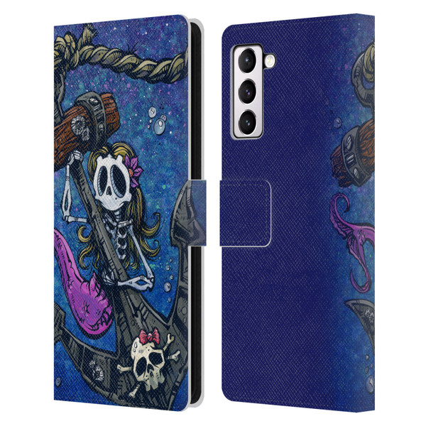 David Lozeau Colourful Grunge Mermaid Anchor Leather Book Wallet Case Cover For Samsung Galaxy S21+ 5G