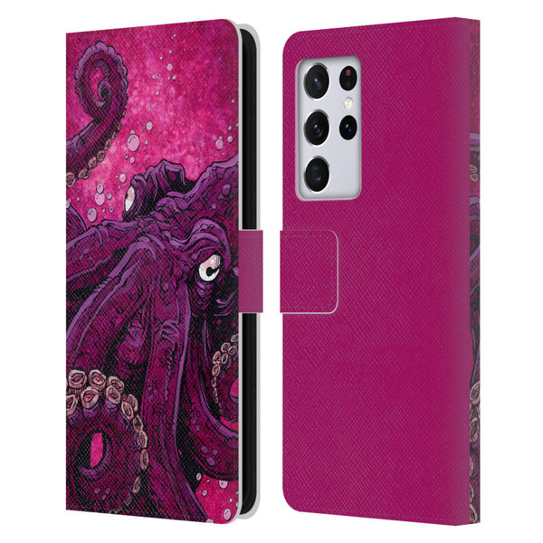 David Lozeau Colourful Grunge Octopus Squid Leather Book Wallet Case Cover For Samsung Galaxy S21 Ultra 5G