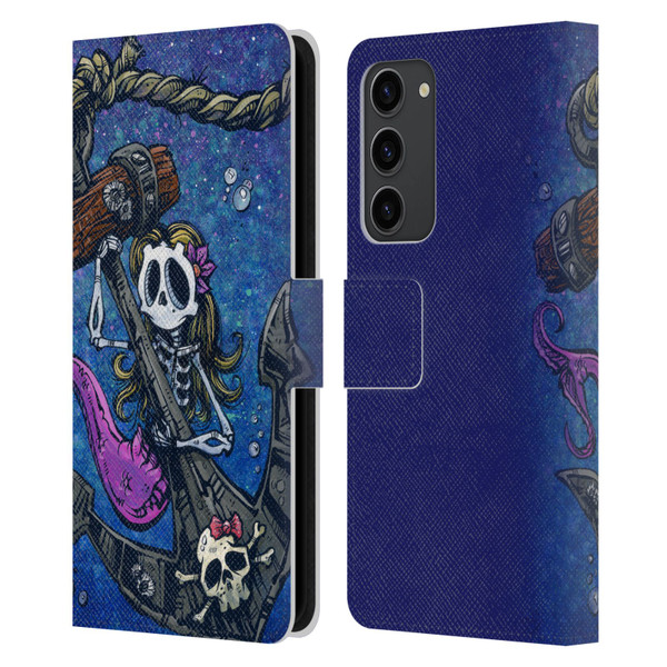 David Lozeau Colourful Grunge Mermaid Anchor Leather Book Wallet Case Cover For Samsung Galaxy S23+ 5G