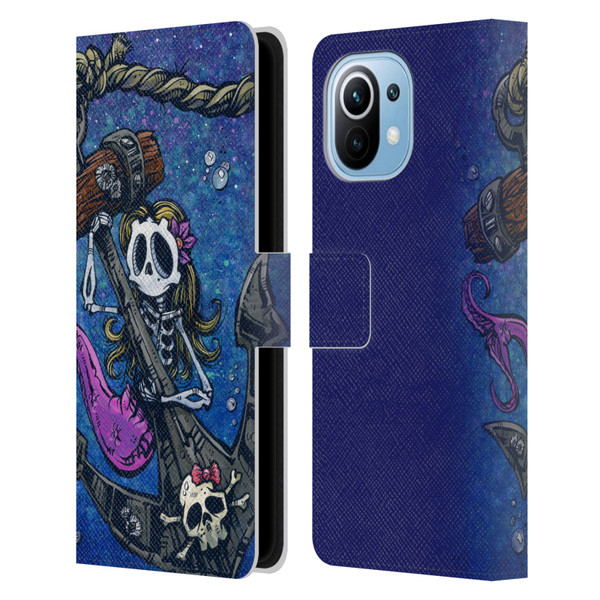 David Lozeau Colourful Grunge Mermaid Anchor Leather Book Wallet Case Cover For Xiaomi Mi 11