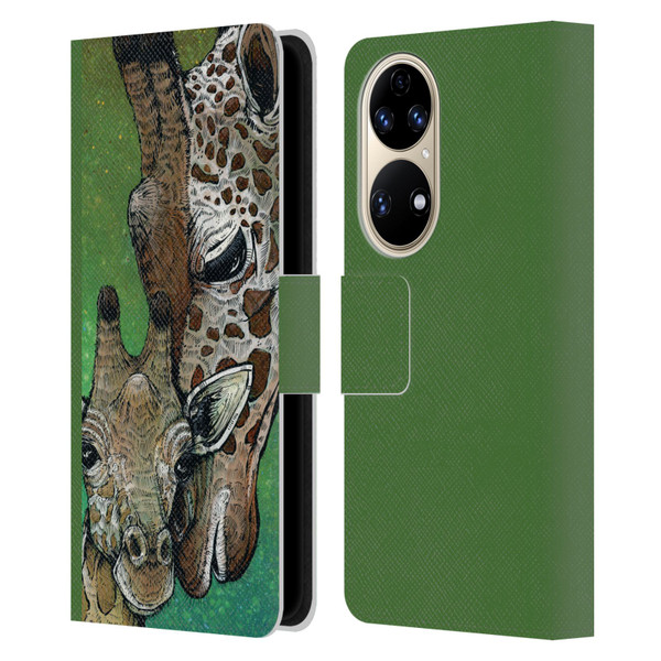 David Lozeau Colourful Art Giraffe Leather Book Wallet Case Cover For Huawei P50