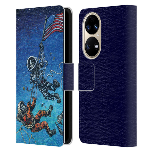 David Lozeau Skeleton Grunge Astronaut Battle Leather Book Wallet Case Cover For Huawei P50