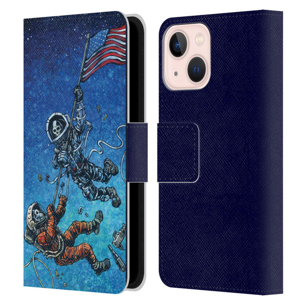 David Lozeau Skeleton Grunge Astronaut Battle Leather Book Wallet Case Cover For Apple iPhone 13 Mini