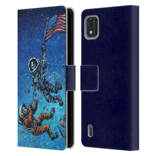 David Lozeau Skeleton Grunge Astronaut Battle Leather Book Wallet Case Cover For Nokia C2 2nd Edition