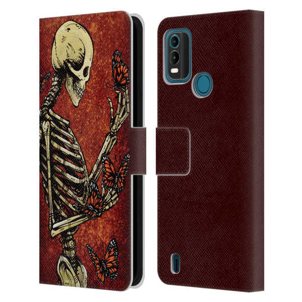 David Lozeau Skeleton Grunge Butterflies Leather Book Wallet Case Cover For Nokia G11 Plus