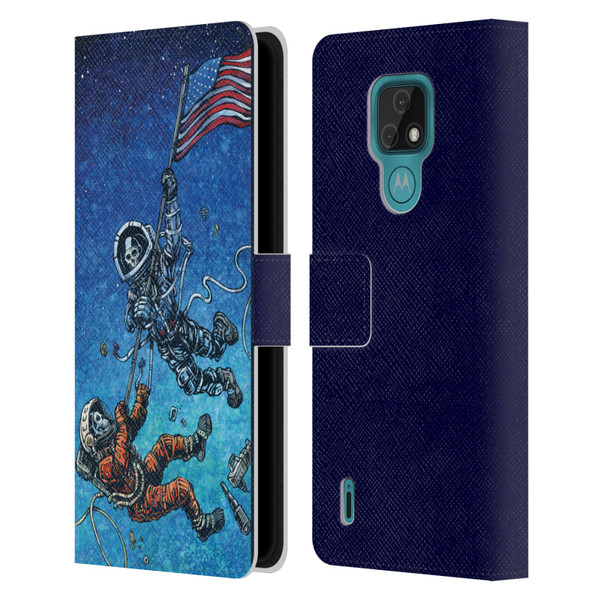 David Lozeau Skeleton Grunge Astronaut Battle Leather Book Wallet Case Cover For Motorola Moto E7