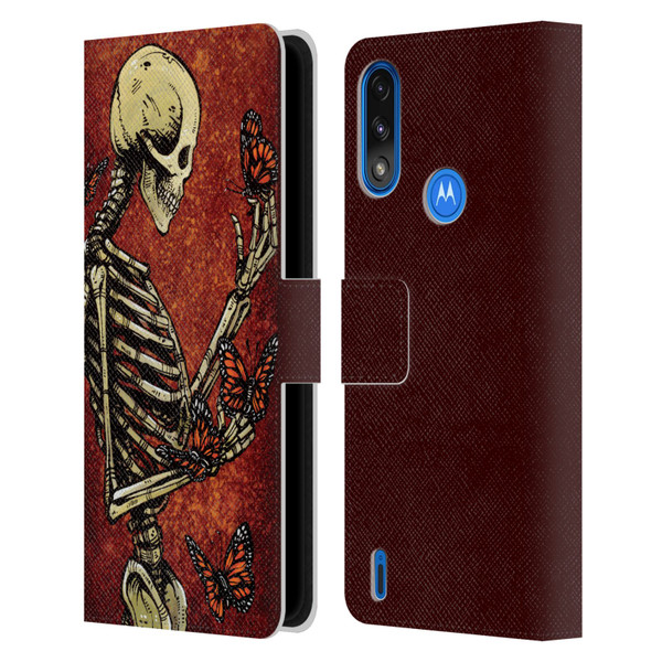 David Lozeau Skeleton Grunge Butterflies Leather Book Wallet Case Cover For Motorola Moto E7 Power / Moto E7i Power