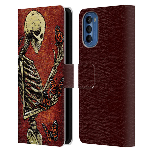 David Lozeau Skeleton Grunge Butterflies Leather Book Wallet Case Cover For Motorola Moto G41