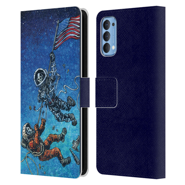 David Lozeau Skeleton Grunge Astronaut Battle Leather Book Wallet Case Cover For OPPO Reno 4 5G