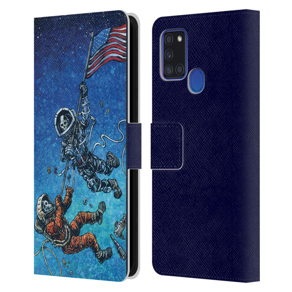 David Lozeau Skeleton Grunge Astronaut Battle Leather Book Wallet Case Cover For Samsung Galaxy A21s (2020)