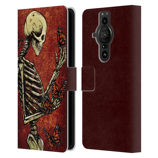 David Lozeau Skeleton Grunge Butterflies Leather Book Wallet Case Cover For Sony Xperia Pro-I