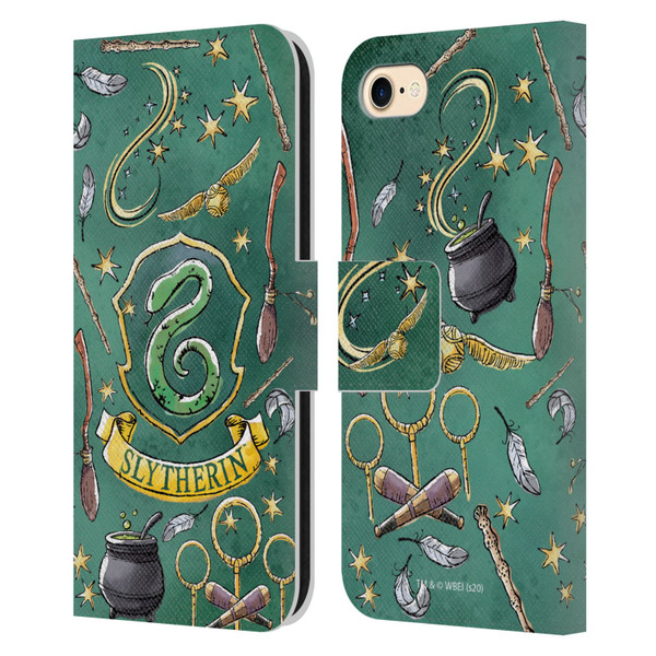 Harry Potter Deathly Hallows XIII Slytherin Pattern Leather Book Wallet Case Cover For Apple iPhone 7 / 8 / SE 2020 & 2022