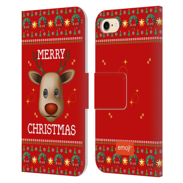 emoji® Ugly Christmas Reindeer Leather Book Wallet Case Cover For Apple iPhone 7 / 8 / SE 2020 & 2022