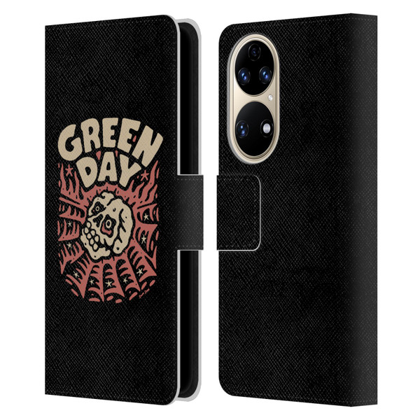 Green Day Graphics Skull Spider Leather Book Wallet Case Cover For Huawei P50