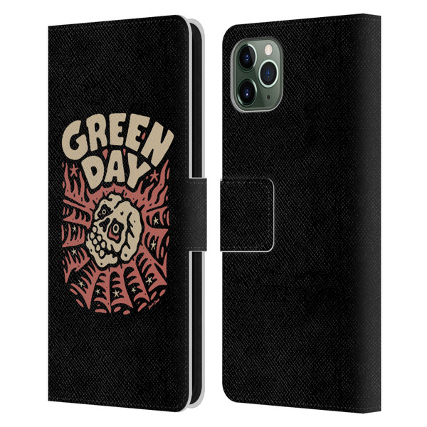 Green Day Graphics Skull Spider Leather Book Wallet Case Cover For Apple iPhone 11 Pro Max