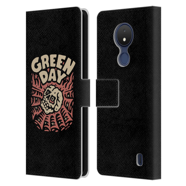 Green Day Graphics Skull Spider Leather Book Wallet Case Cover For Nokia C21
