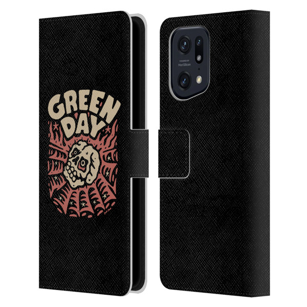 Green Day Graphics Skull Spider Leather Book Wallet Case Cover For OPPO Find X5 Pro