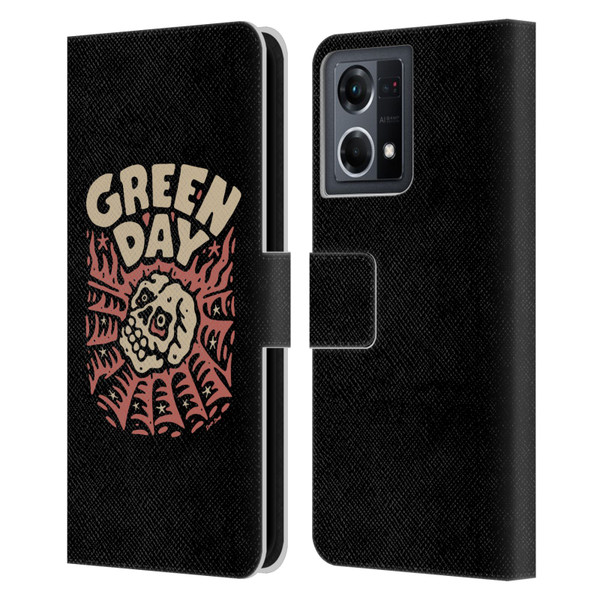 Green Day Graphics Skull Spider Leather Book Wallet Case Cover For OPPO Reno8 4G
