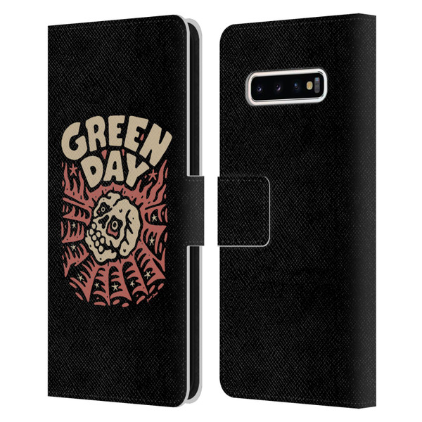 Green Day Graphics Skull Spider Leather Book Wallet Case Cover For Samsung Galaxy S10+ / S10 Plus