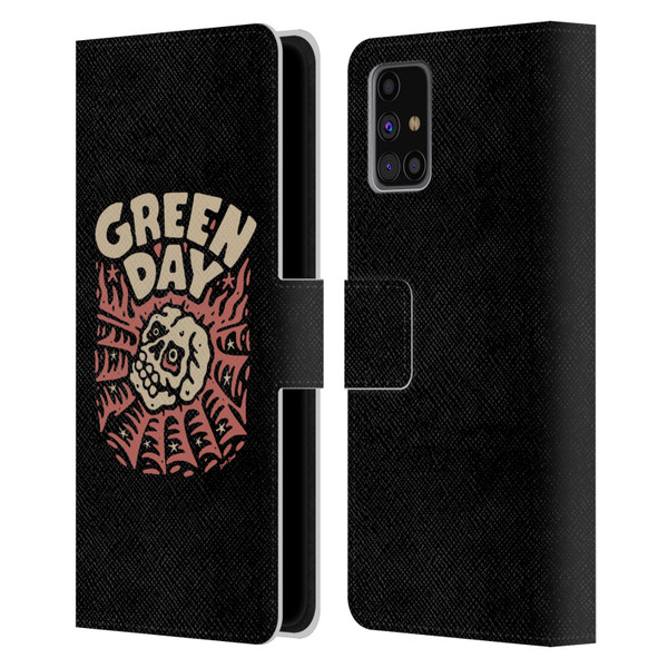 Green Day Graphics Skull Spider Leather Book Wallet Case Cover For Samsung Galaxy M31s (2020)
