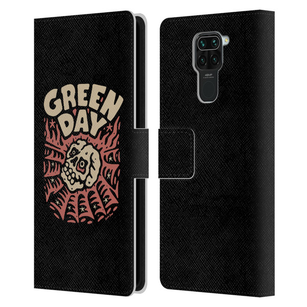 Green Day Graphics Skull Spider Leather Book Wallet Case Cover For Xiaomi Redmi Note 9 / Redmi 10X 4G