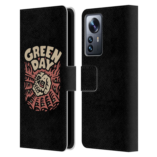 Green Day Graphics Skull Spider Leather Book Wallet Case Cover For Xiaomi 12 Pro