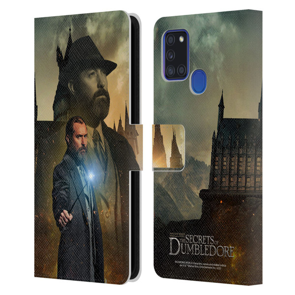 Fantastic Beasts: Secrets of Dumbledore Character Art Albus Dumbledore Leather Book Wallet Case Cover For Samsung Galaxy A21s (2020)