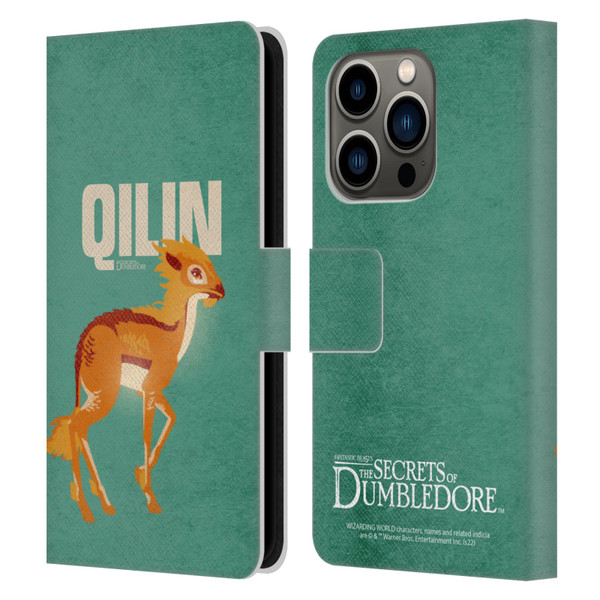 Fantastic Beasts: Secrets of Dumbledore Graphic Badges Qilin Leather Book Wallet Case Cover For Apple iPhone 14 Pro