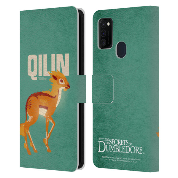 Fantastic Beasts: Secrets of Dumbledore Graphic Badges Qilin Leather Book Wallet Case Cover For Samsung Galaxy M30s (2019)/M21 (2020)