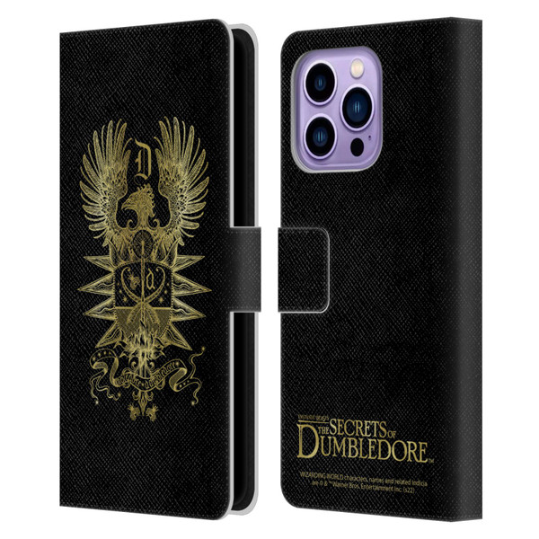 Fantastic Beasts: Secrets of Dumbledore Graphics Dumbledore's Crest Leather Book Wallet Case Cover For Apple iPhone 14 Pro Max