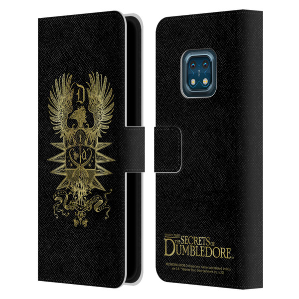 Fantastic Beasts: Secrets of Dumbledore Graphics Dumbledore's Crest Leather Book Wallet Case Cover For Nokia XR20