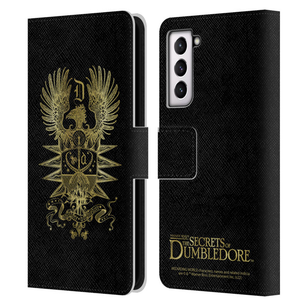 Fantastic Beasts: Secrets of Dumbledore Graphics Dumbledore's Crest Leather Book Wallet Case Cover For Samsung Galaxy S21 5G