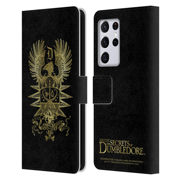 Fantastic Beasts: Secrets of Dumbledore Graphics Dumbledore's Crest Leather Book Wallet Case Cover For Samsung Galaxy S21 Ultra 5G