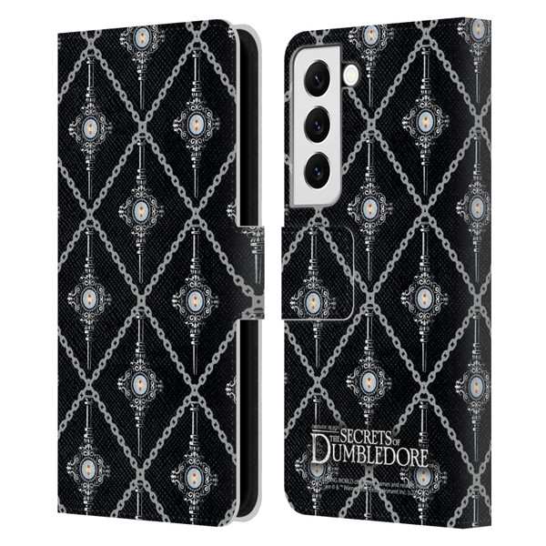 Fantastic Beasts: Secrets of Dumbledore Graphics Blood Troth Pattern Leather Book Wallet Case Cover For Samsung Galaxy S22 5G