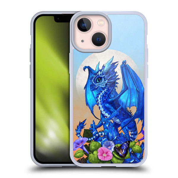 Stanley Morrison Art Blue Sapphire Dragon & Flowers Soft Gel Case for Apple iPhone 13 Mini