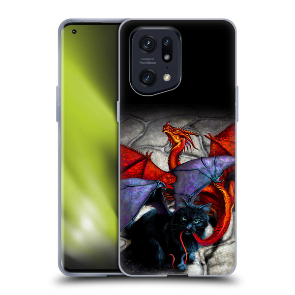 Stanley Morrison Art Bat Winged Black Cat & Dragon Soft Gel Case for OPPO Find X5 Pro